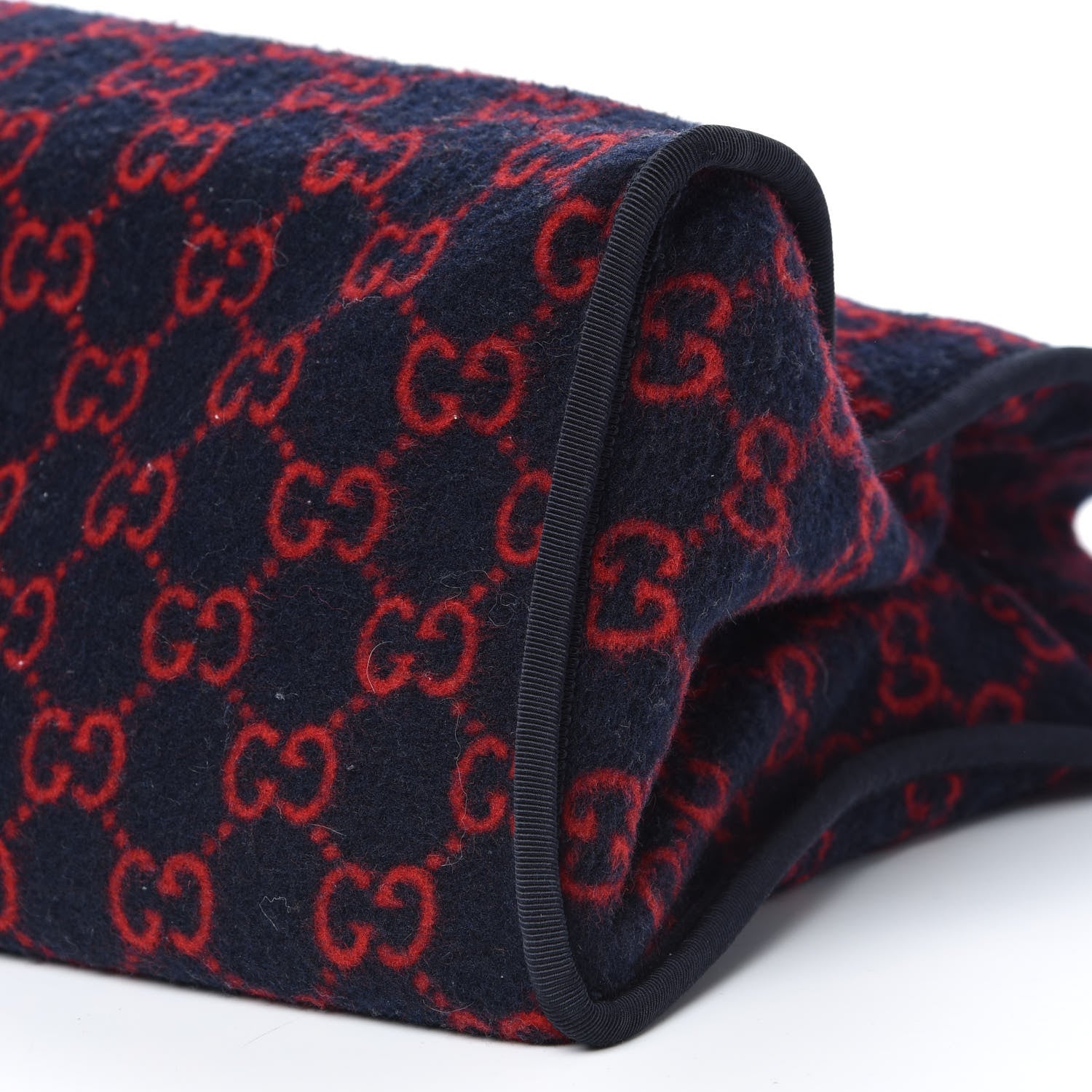 Gucci Covered Wool Textured Dollar Calfskin GG Monogram Large Tote Bag Blue Red 9 of 9