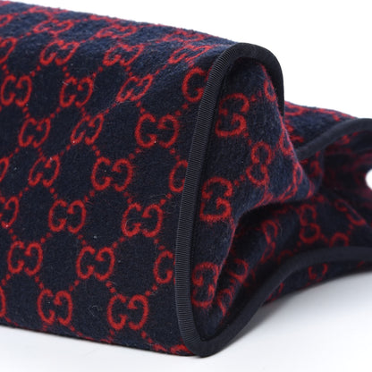 Gucci Covered Wool Textured Dollar Calfskin GG Monogram Large Tote Bag Blue Red 9 of 9