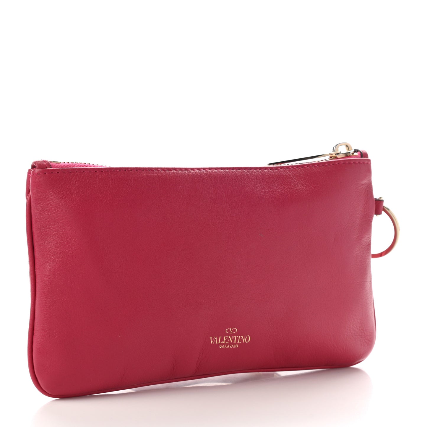Vitello Rockstud Zip Wristlet Pouch Cyclamin