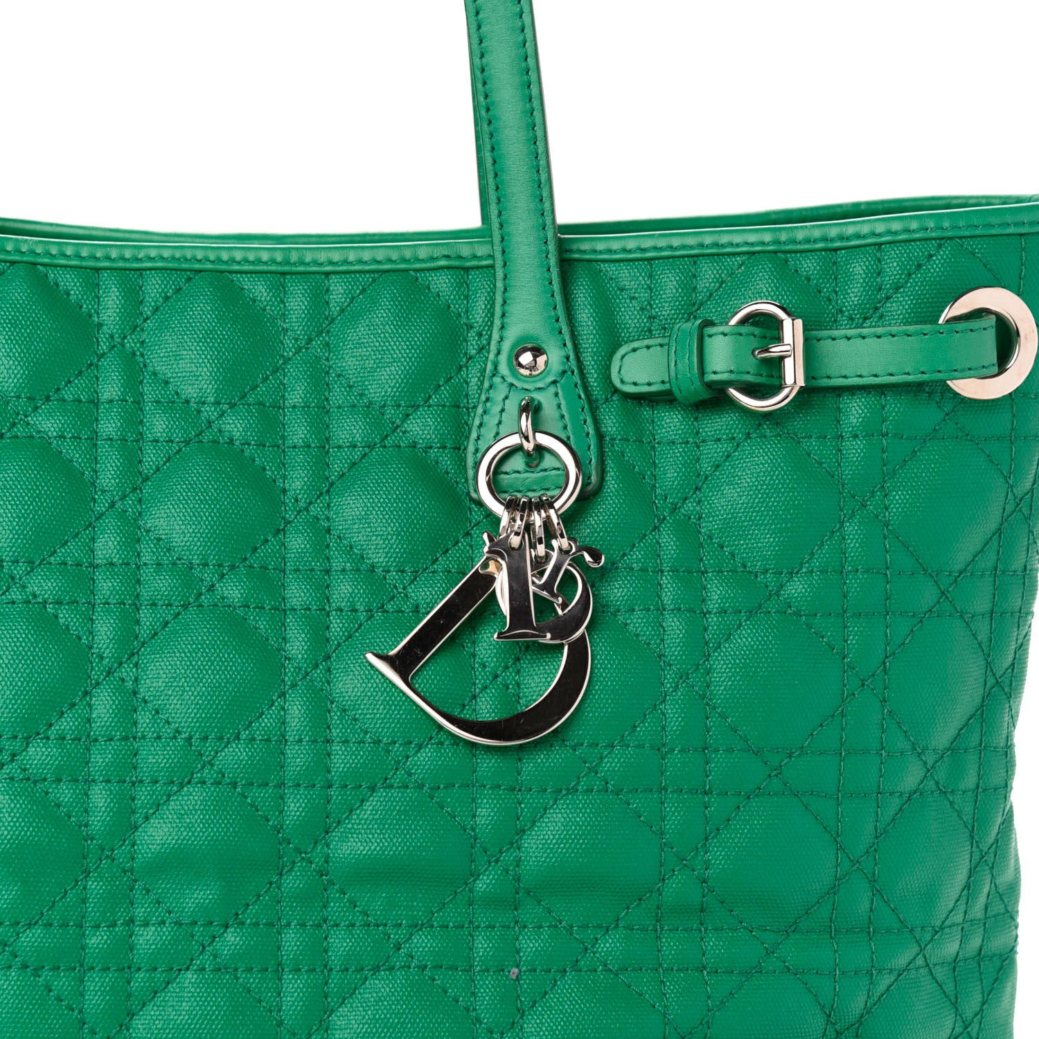 Christian Dior Coated Canvas Cannage Small Panarea Tote Green 11 of 11