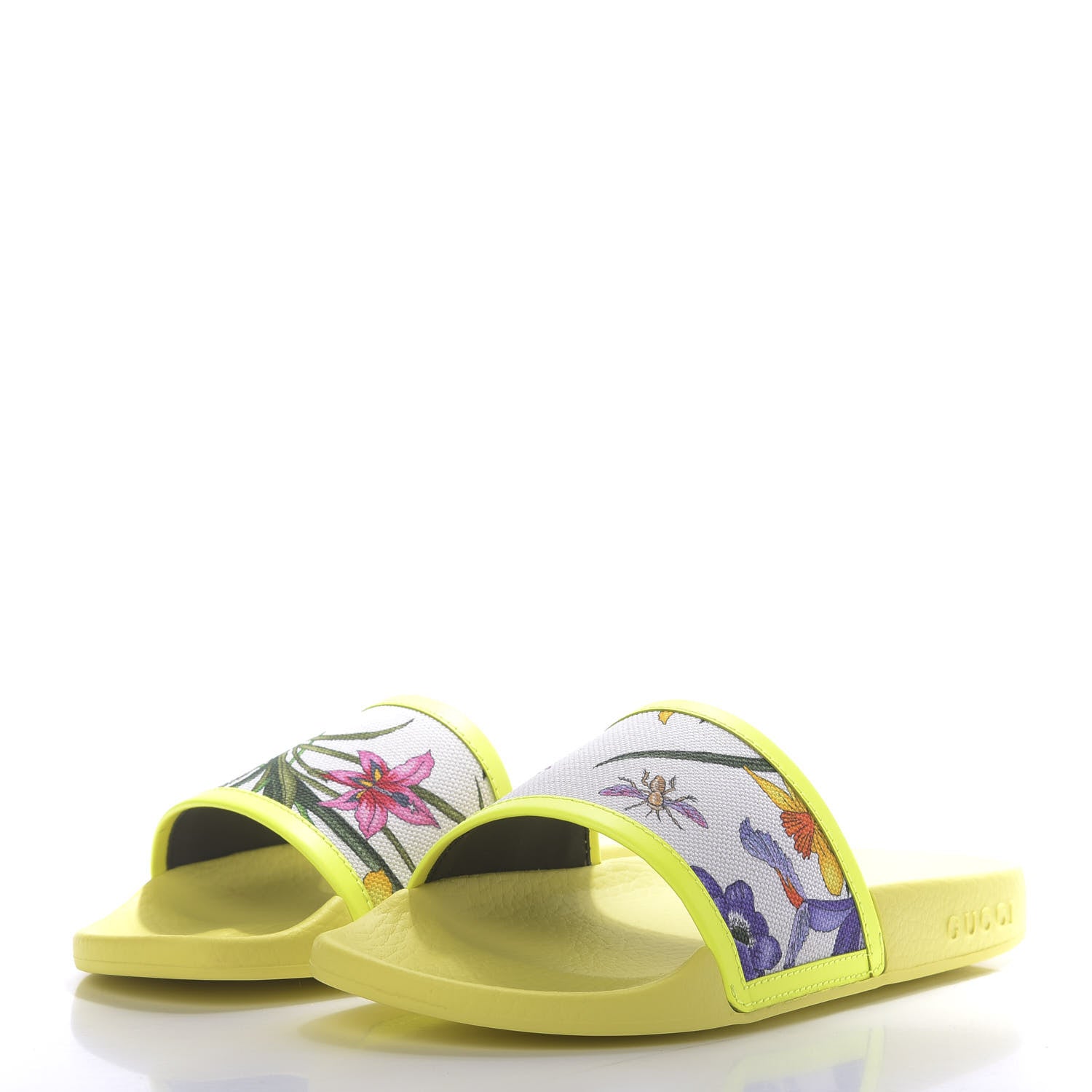 Gucci Canvas Flora Print Slide Sandals 36 White Multicolor Yellow Fluo 3 of 9