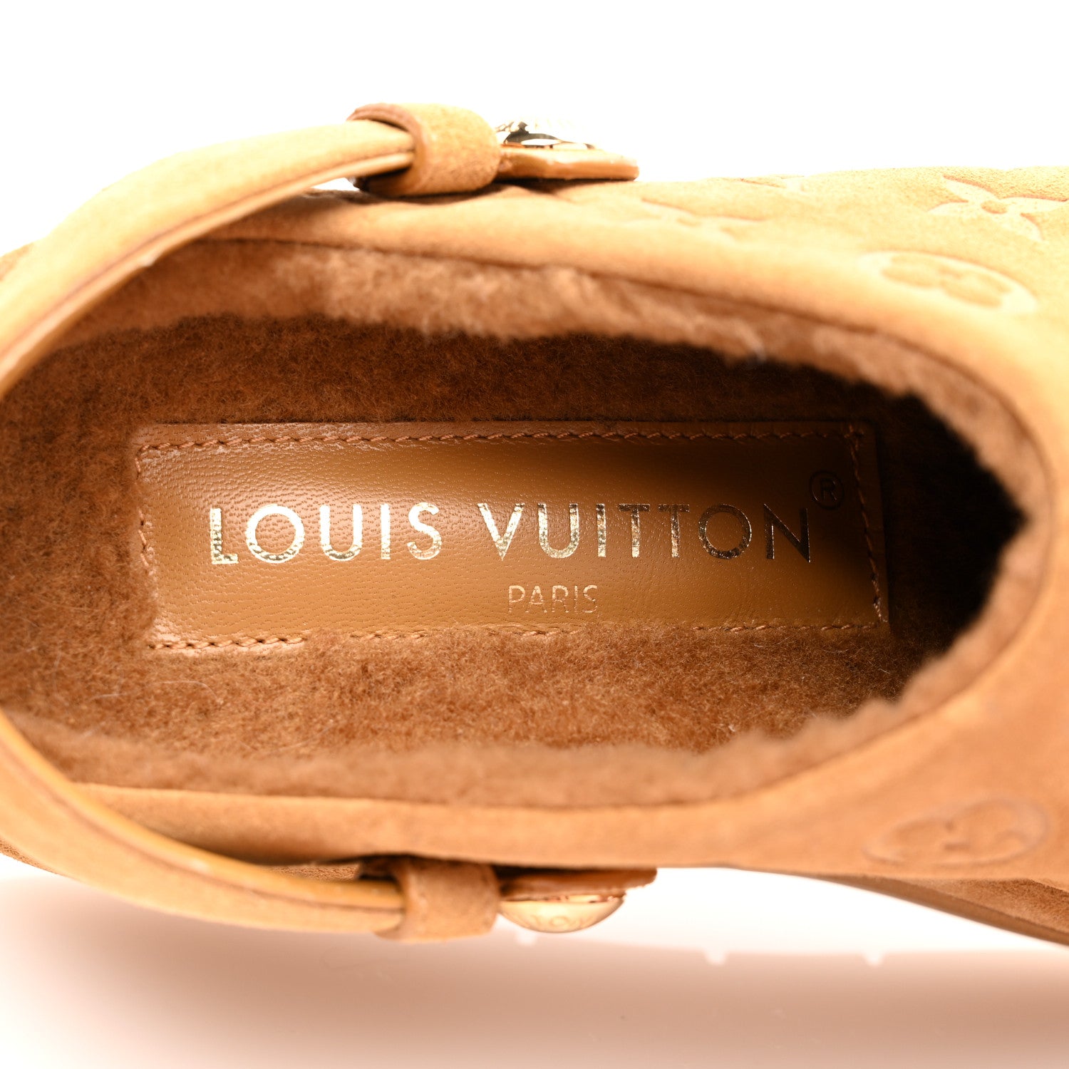 Louis Vuitton Suede Calfskin Embossed Monogram Aspen Platform Clog Mules 36.5 Cognac Brown 6 of 8