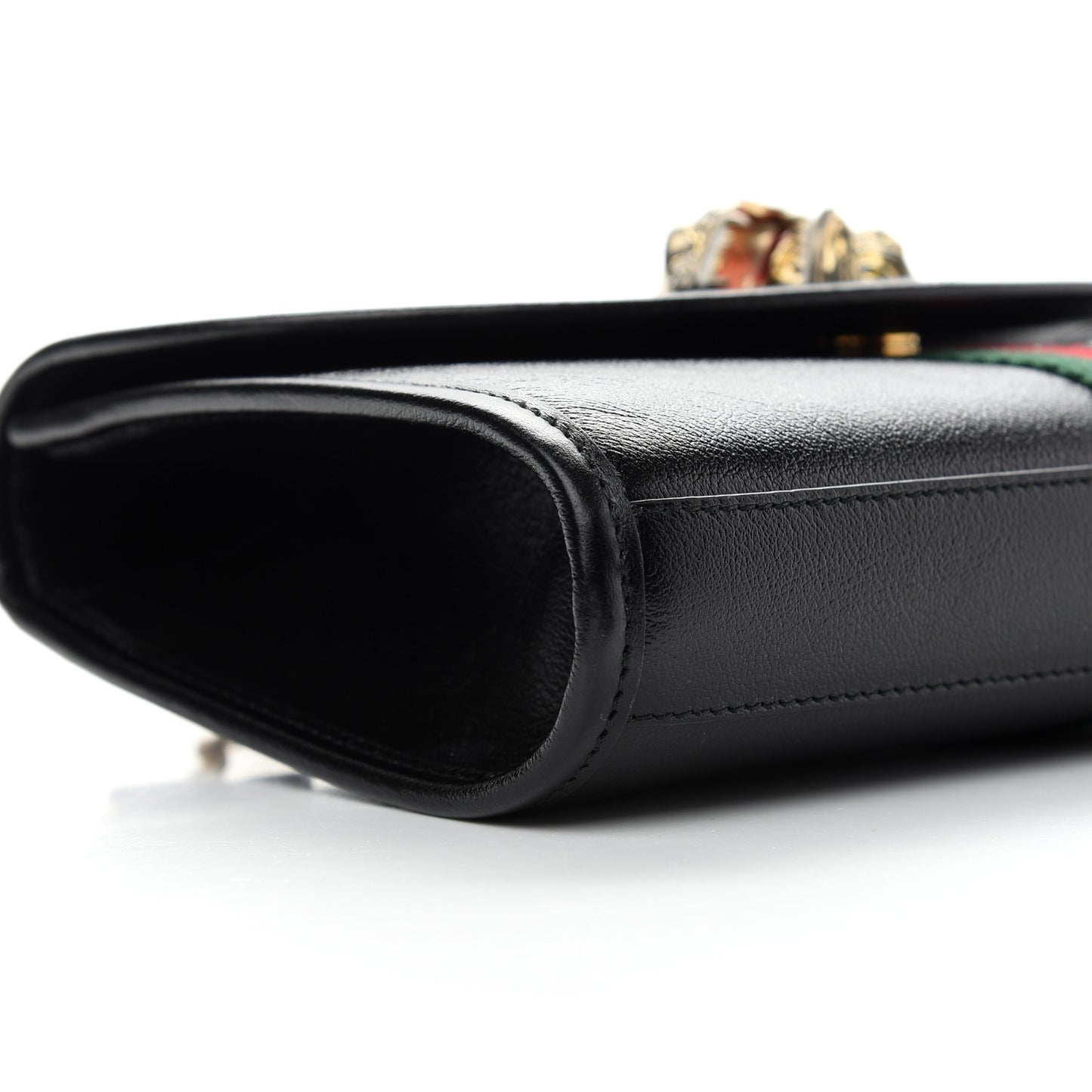 Textured Calfskin Web Small Rajah Slim Flap Shoulder Bag Black