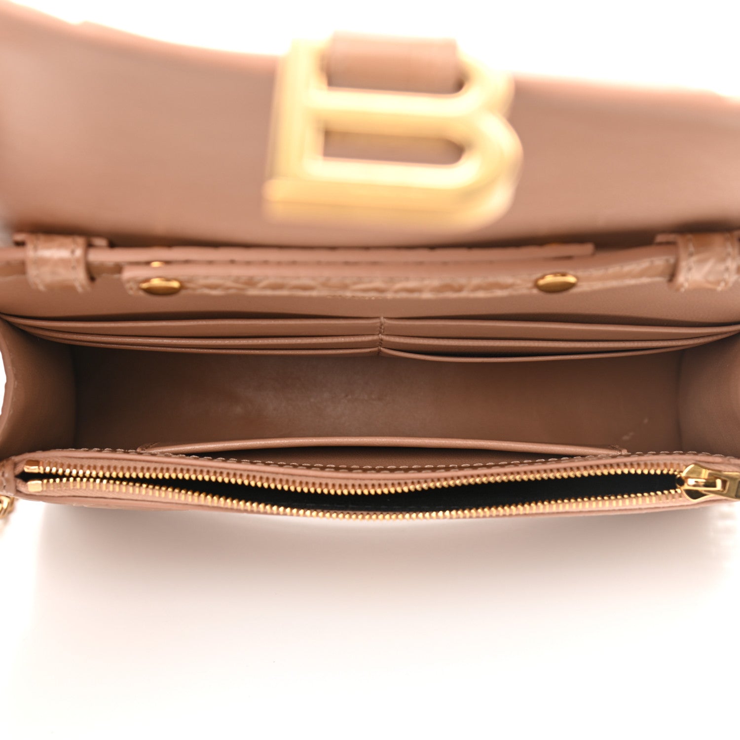 Balenciaga Shiny Calfskin Crocodile Embossed Hourglass Chain Bag Nude Beige 5 of 12