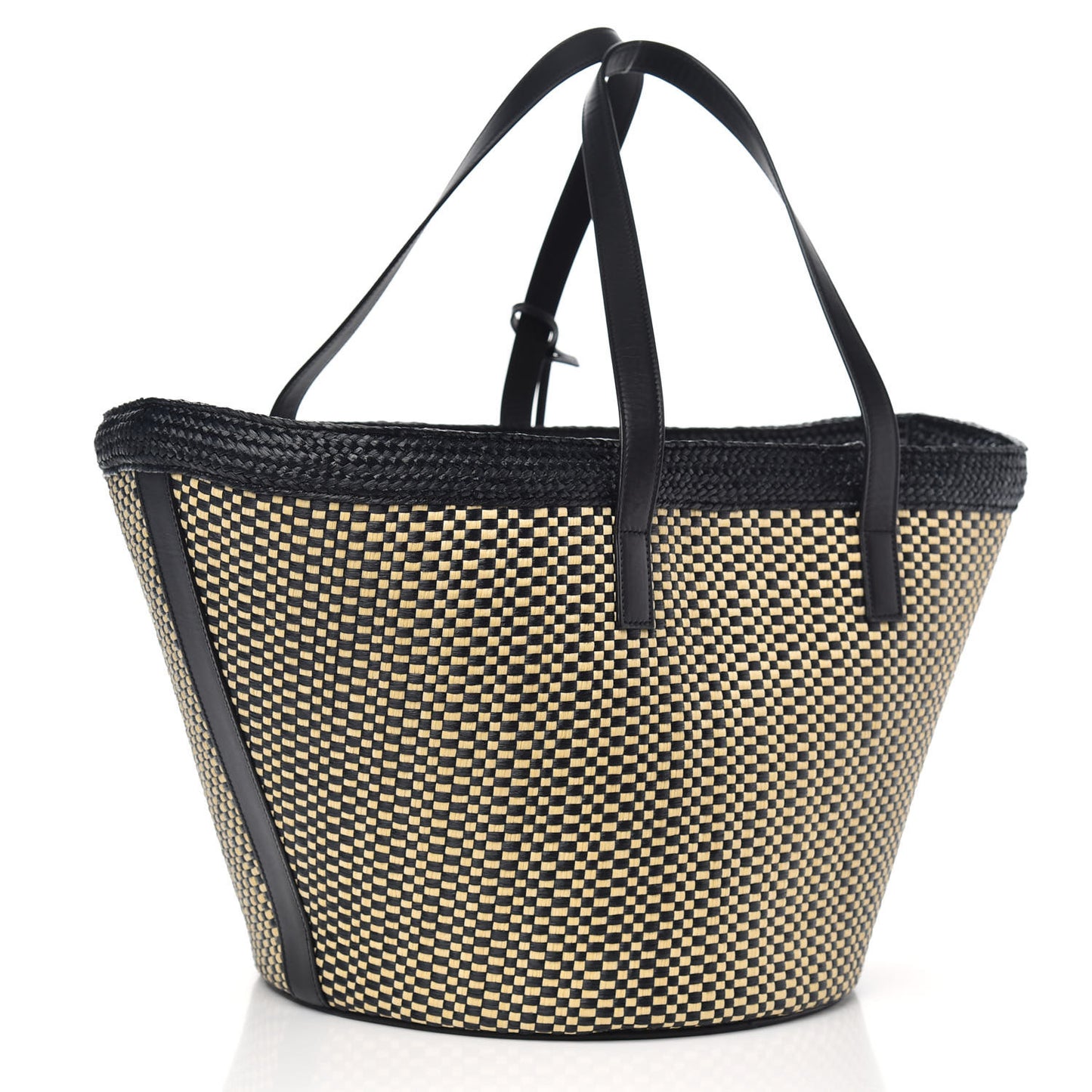 Raffia Calfskin Medium Panier Tote Black Naturale