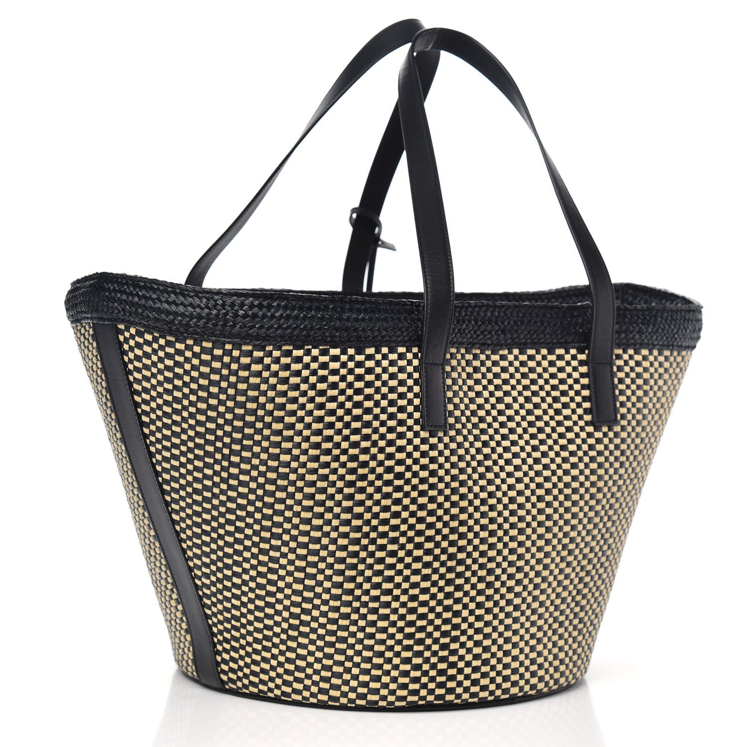 Saint Laurent Raffia Calfskin Medium Panier Tote Black Naturale 3 of 9