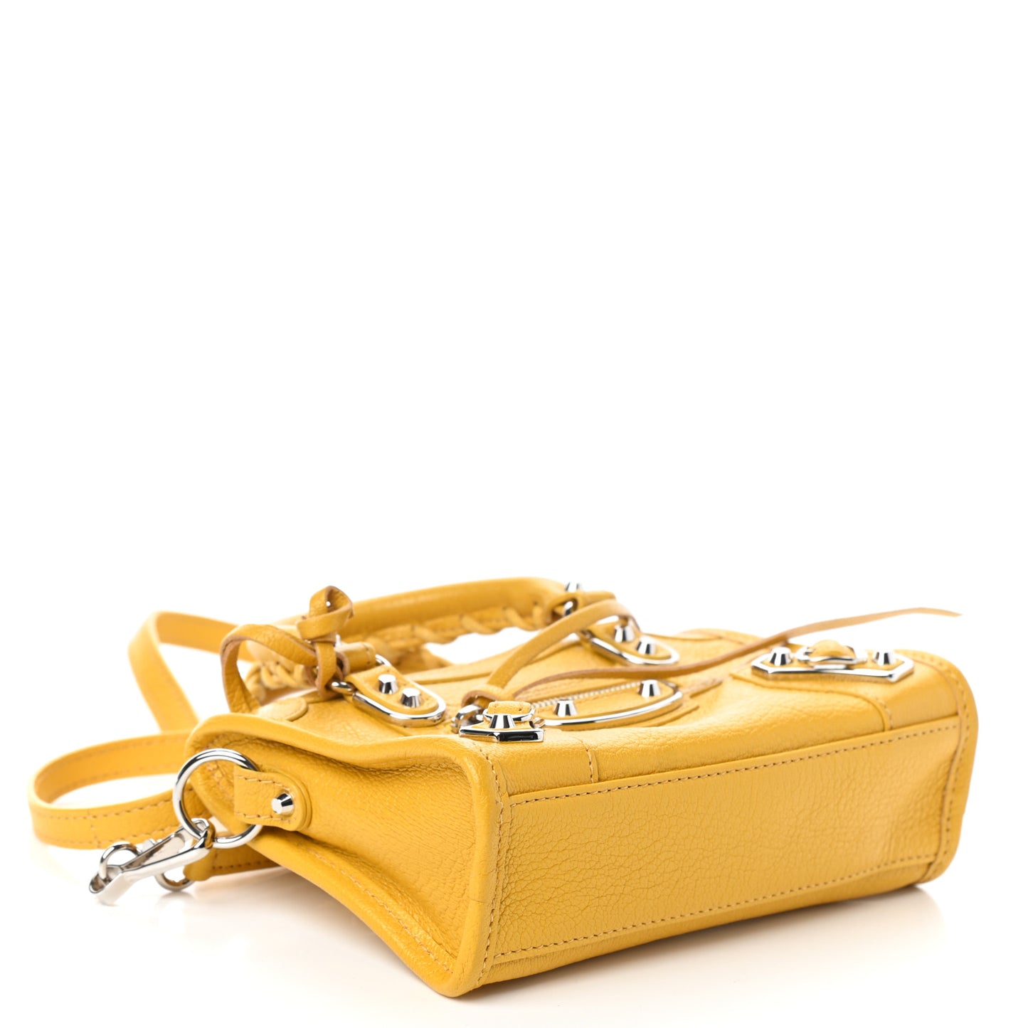 Chevre Silver Metallic Edge Hardware Nano City Jaune Epi