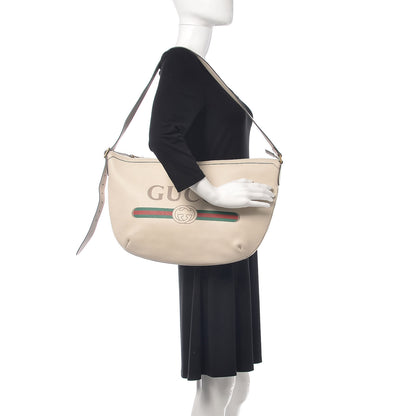 Gucci Grained Calfskin Logo Half Moon Hobo White 2 of 16