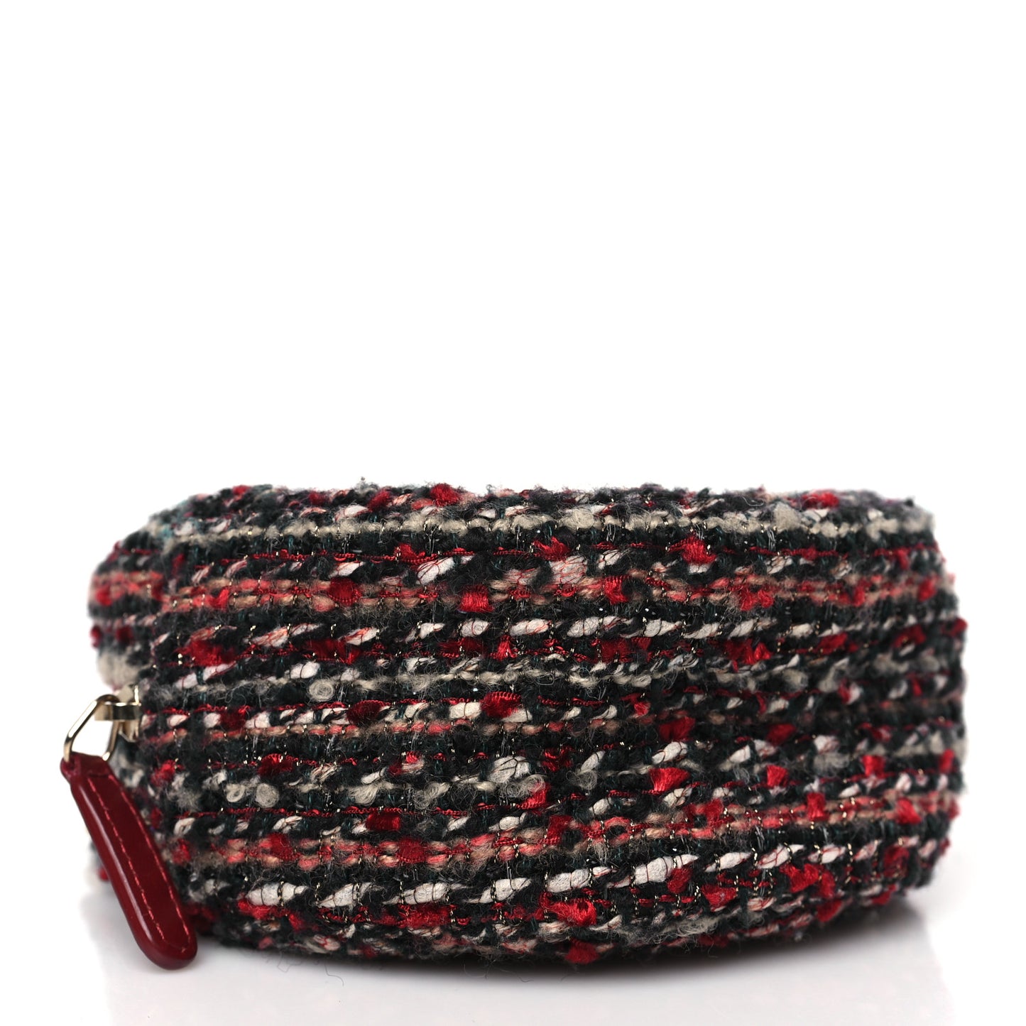 Tweed Quilted Round Clutch With Chain Red