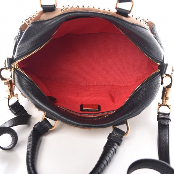 Christian Louboutin Calfskin Pony Hair Camo Spike Small Panettone Bowling Bag Black 6 of 13