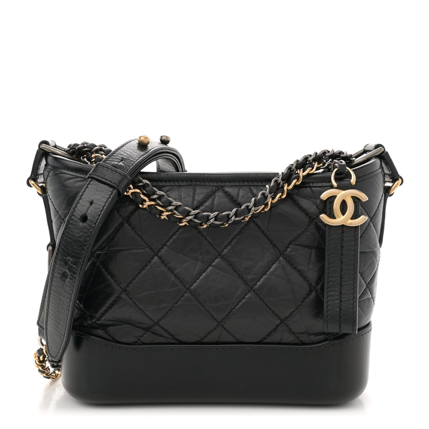 Aged Calfskin Quilted Small Gabrielle Hobo Black