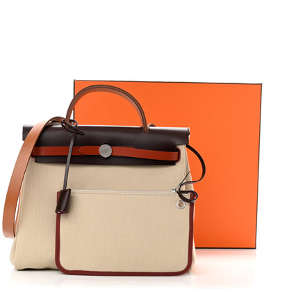 Hermes Military Toile Vache Hunter Herbag Zip Retourne 31 PM Beton Fauve Rouge Sellier Cuivre 12 of 12