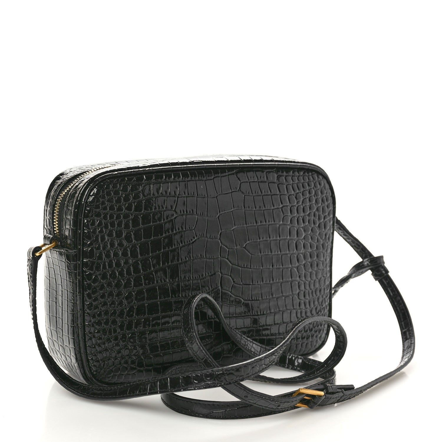 Saint Laurent Patent Calfskin Crocodile Embossed Monogram Lou Camera Bag Black 3 of 10