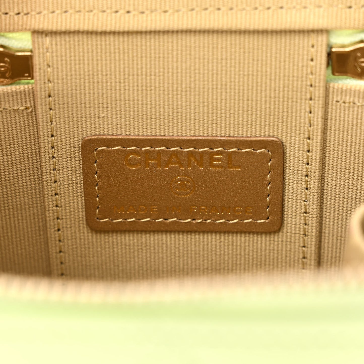 Lambskin Quilted Pearl Crush Mini Vanity Case With Chain Light Green