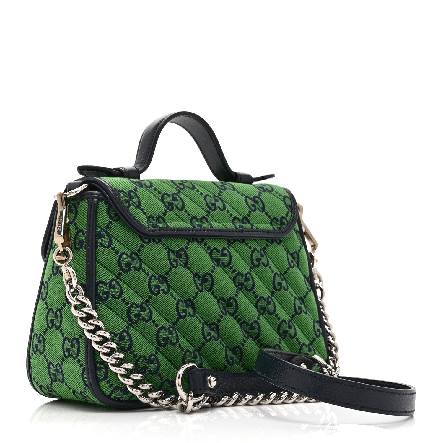 Gucci Monogram Multicolor Matelasse Diagonal Mini GG Marmont Top Handle Shoulder Bag Green Blue 3 of 11