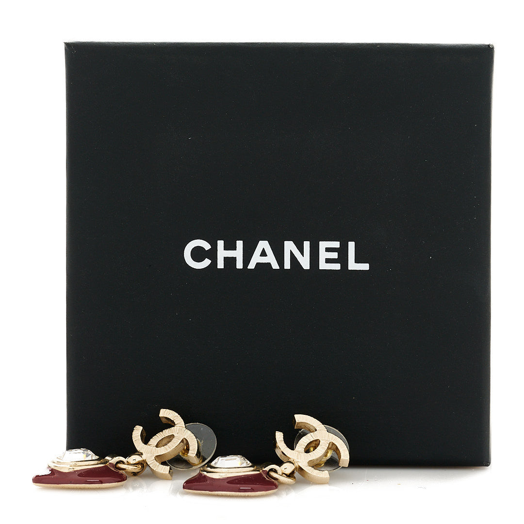 Chanel Resin Crystal CC Heart Drop Earrings Red Gold 5 of 5