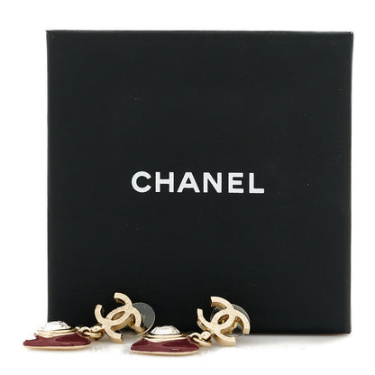 Chanel Resin Crystal CC Heart Drop Earrings Red Gold 5 of 5