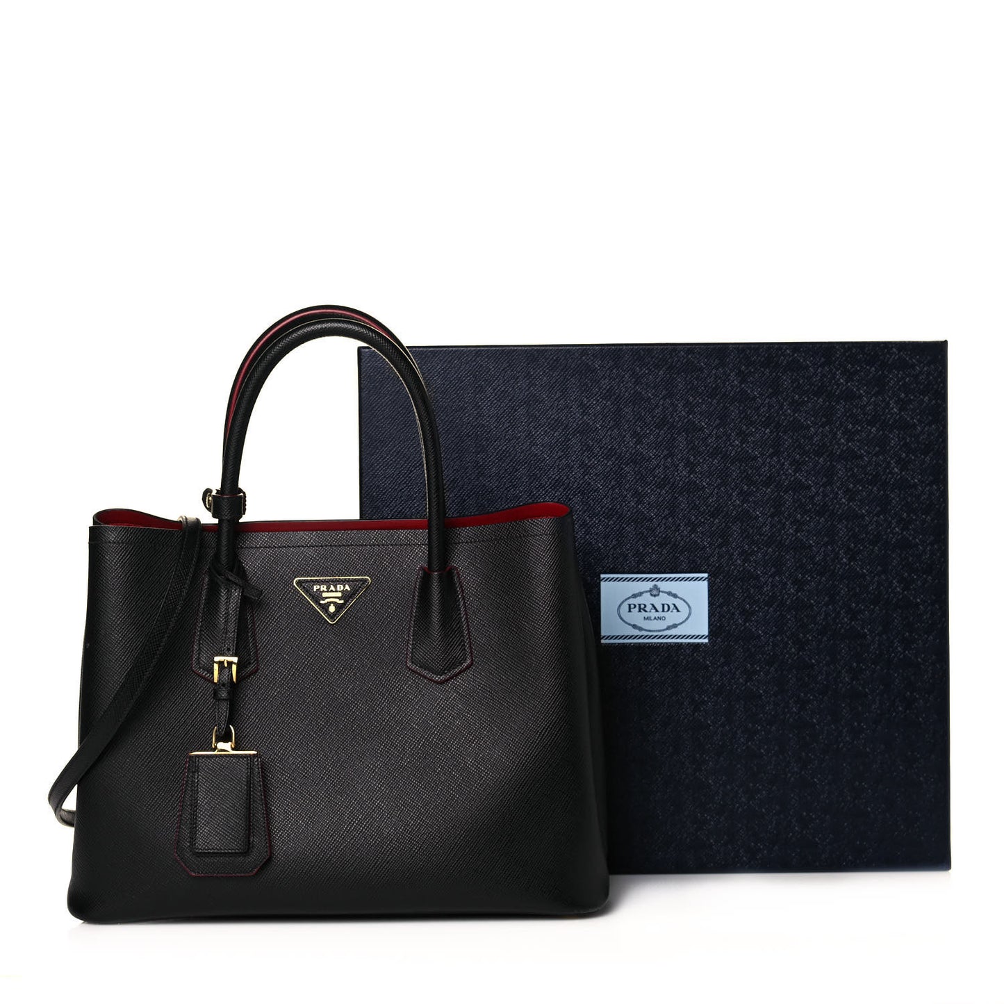 Saffiano Cuir Small Double Bag Black Fuoco
