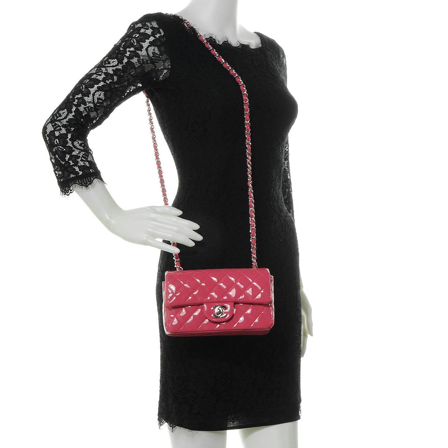 Patent Quilted Mini Flap Fuchsia