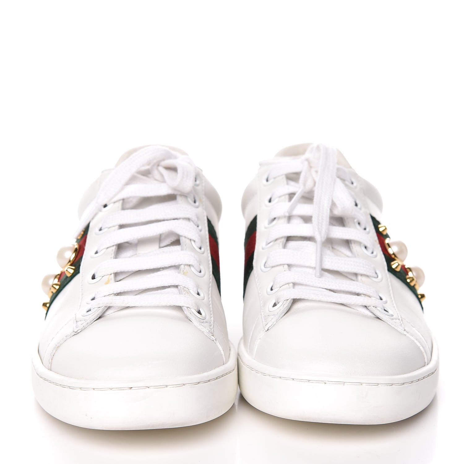 Gucci Calfskin Web Pearl Studded Womens Ace Sneakers 36 White 2 of 22