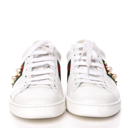 Gucci Calfskin Web Pearl Studded Womens Ace Sneakers 36 White 2 of 22