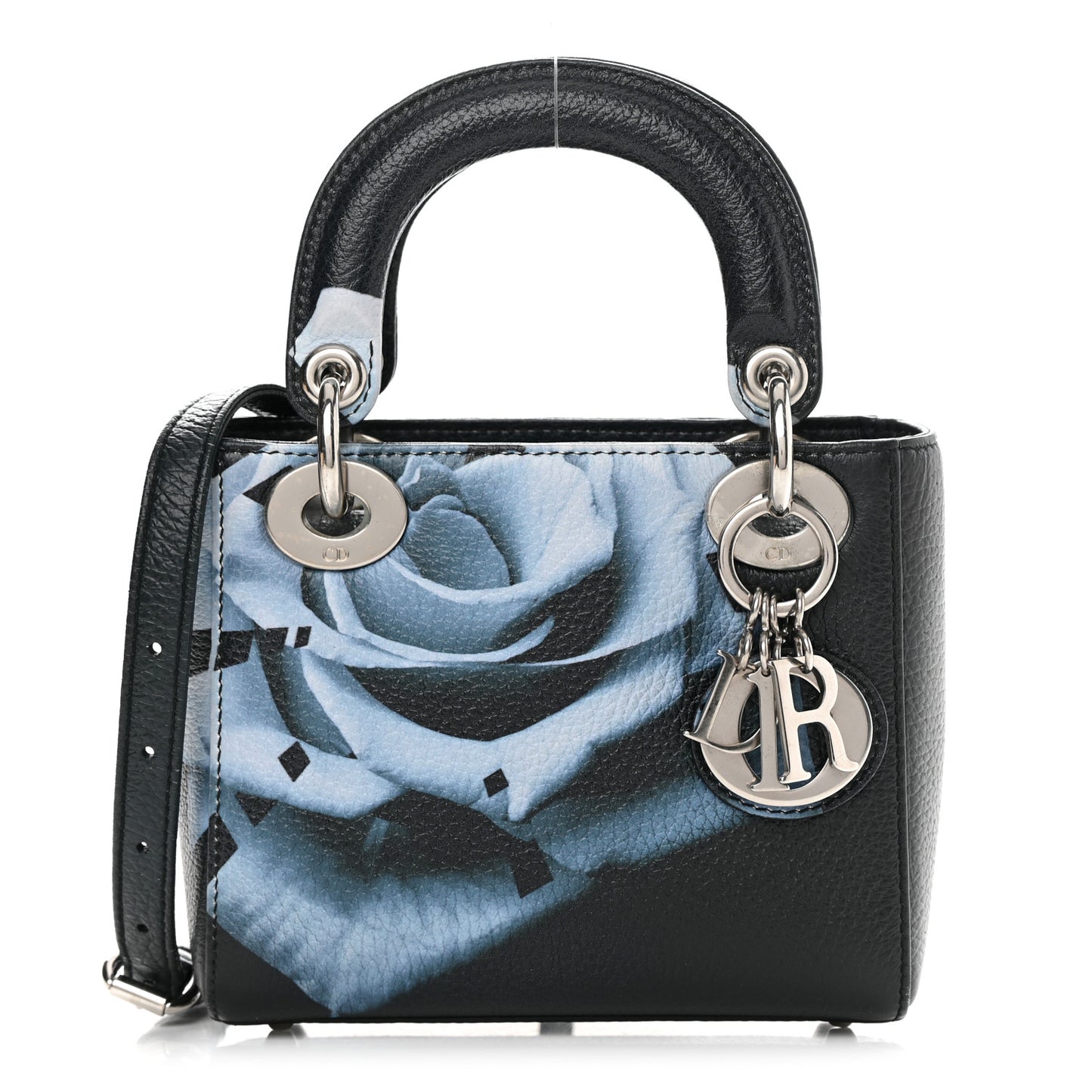 Deerskin Floral Printed Mini Lady Dior Black Blue