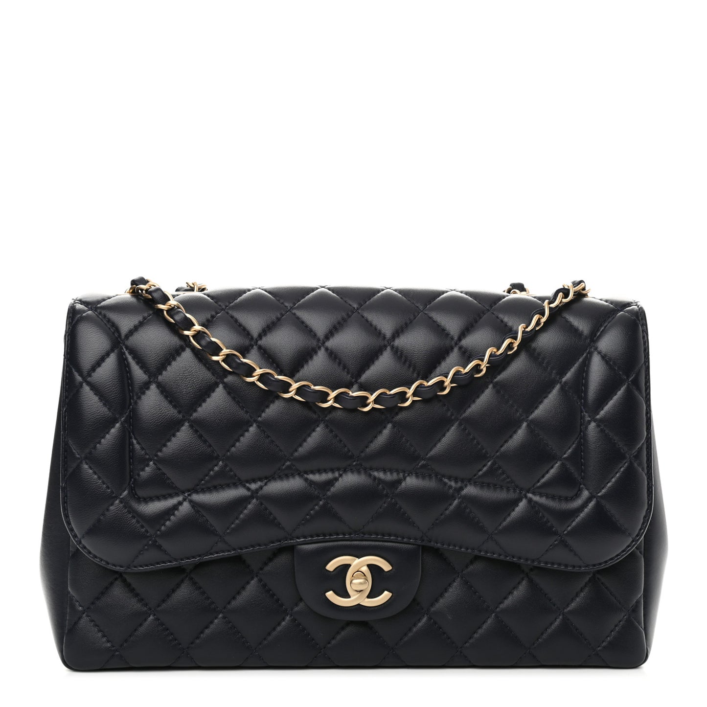 Lambskin Quilted Jumbo Mademoiselle Chic Flap Navy