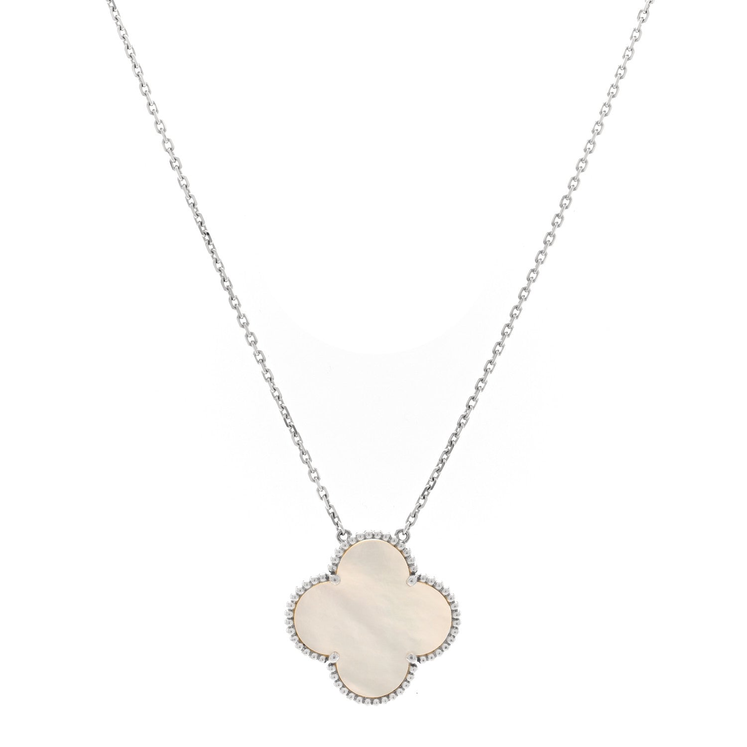 Van Cleef & Arpels 18K White Gold Mother of Pearl Magic Alhambra Pendant Necklace 1 of 4