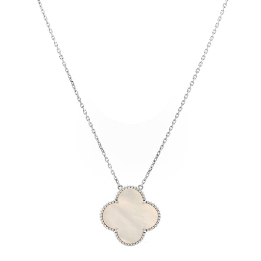 18K White Gold Mother of Pearl Magic Alhambra Pendant Necklace