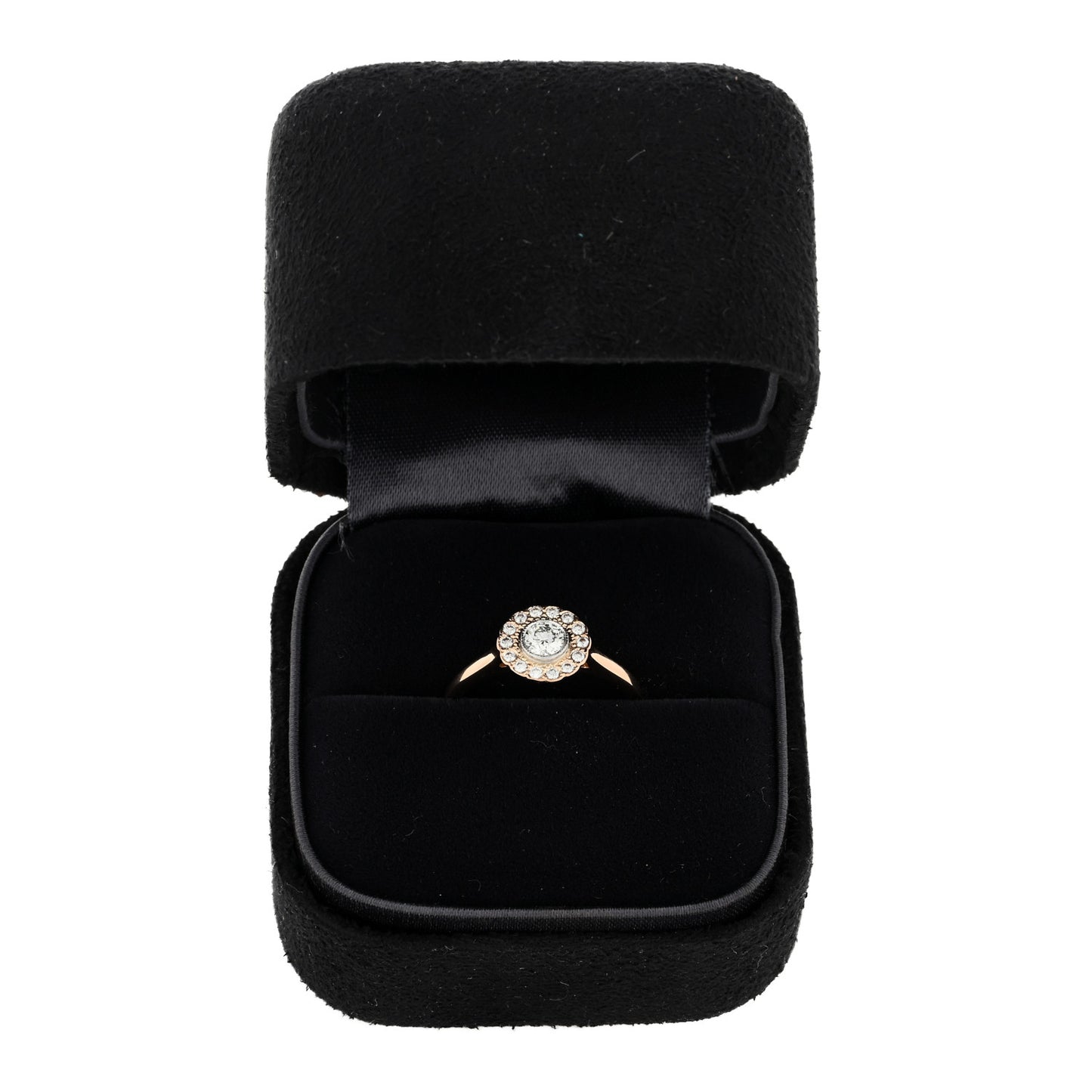 18K Rose Gold Platinum Diamond Round Enchant Flower Ring 51 5.75