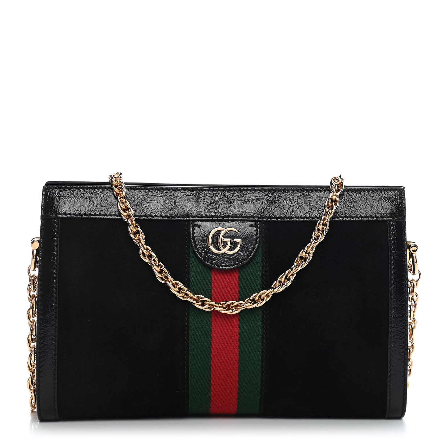 Suede Patent GG Web Small Ophidia Chain Shoulder Bag Black