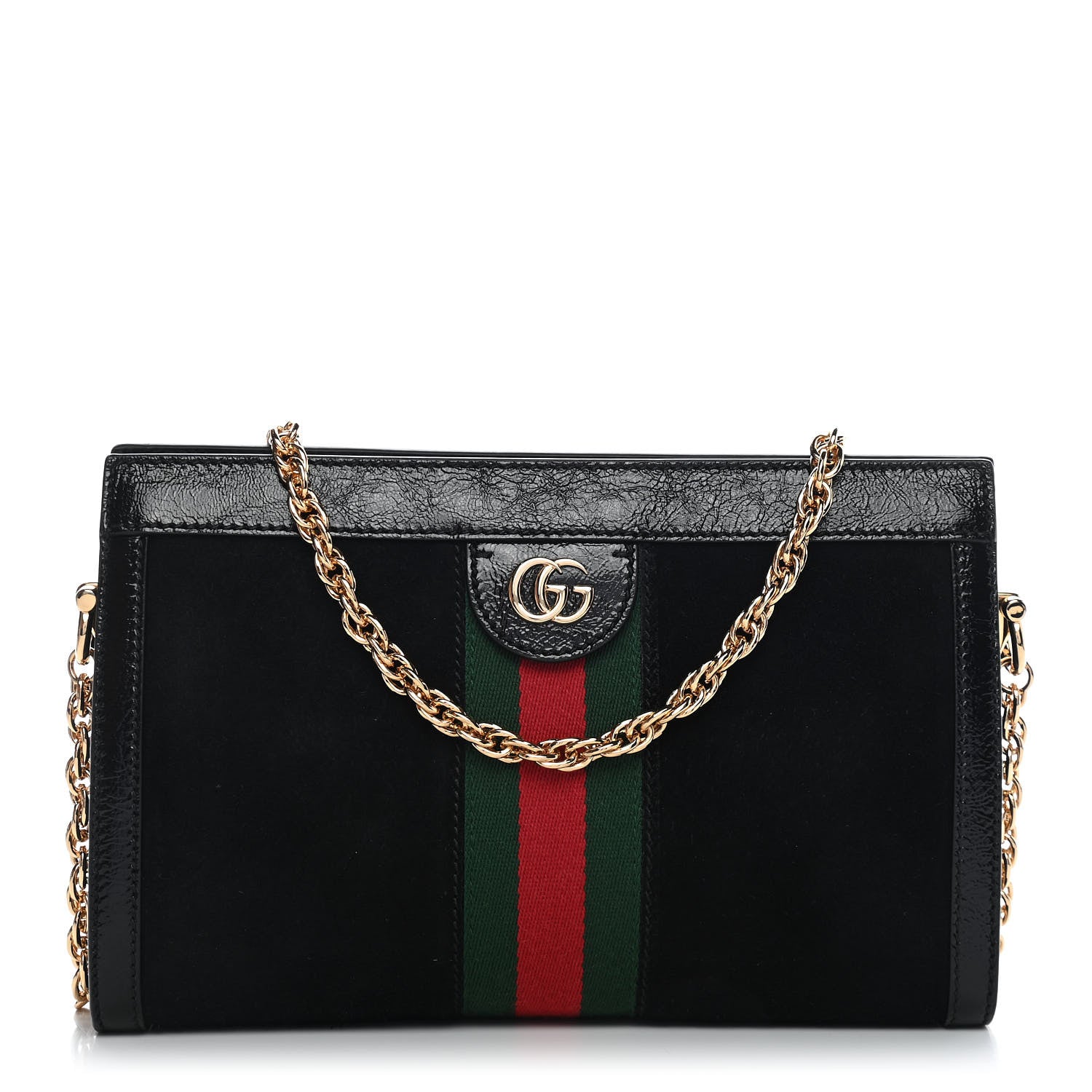 Gucci Suede Patent GG Web Small Ophidia Chain Shoulder Bag Black 1 of 9