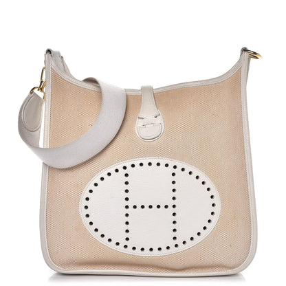 Hermes Toile Taurillon Clemence Evelyne PM Blanc White 1 of 11