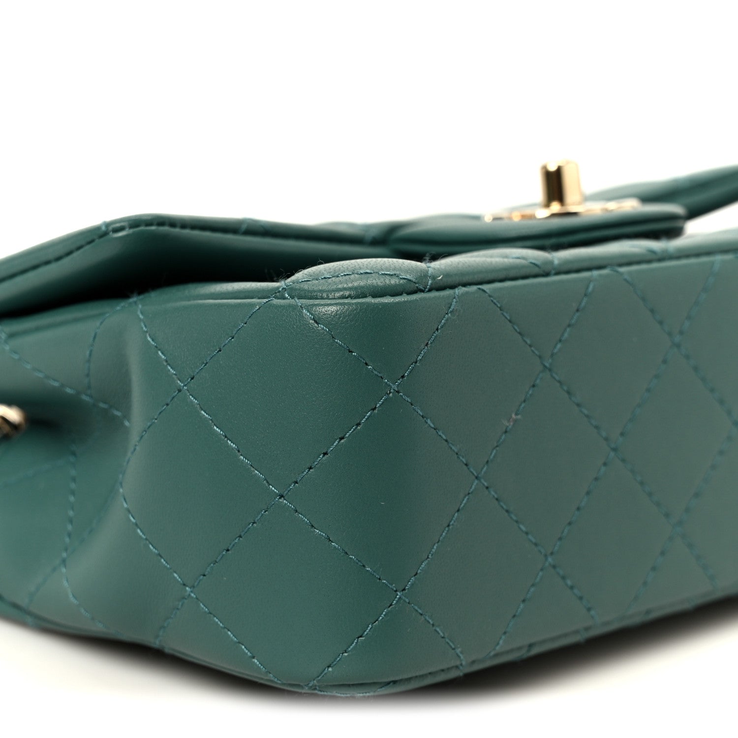 Chanel Lambskin Quilted Mini Rectangular Flap Dark Green 10 of 12