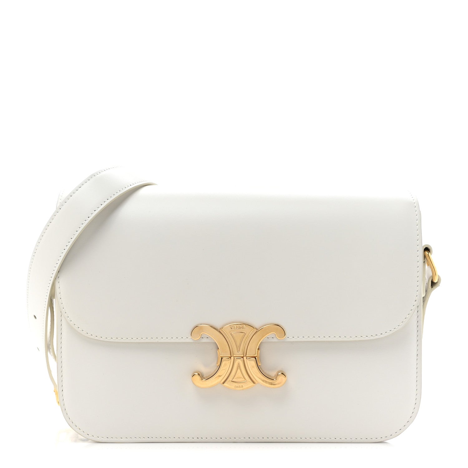 Celine Shiny Calfskin Medium Triomphe White 1 of 18