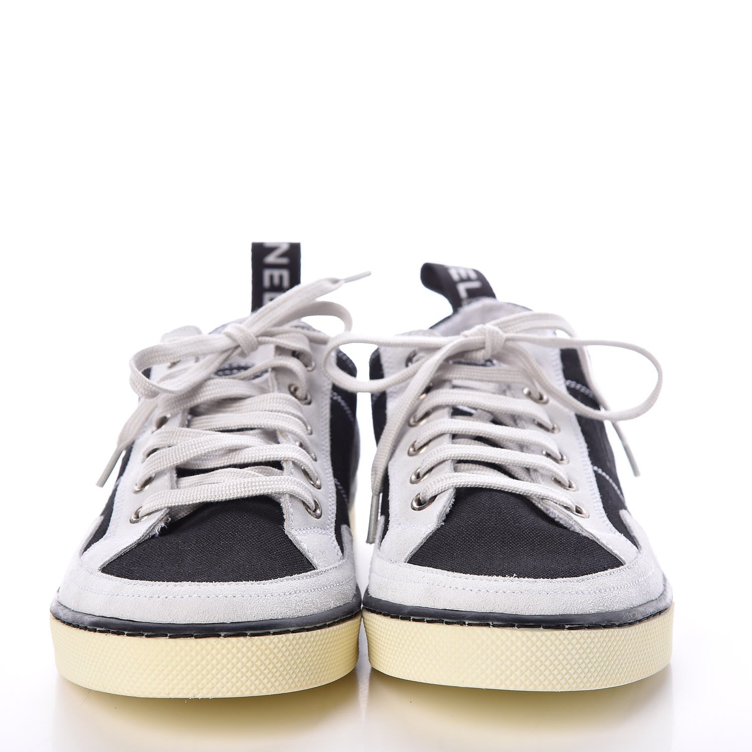 Chanel Canvas Suede Womens Lace Up Sneakers 41 White Black 2 of 7