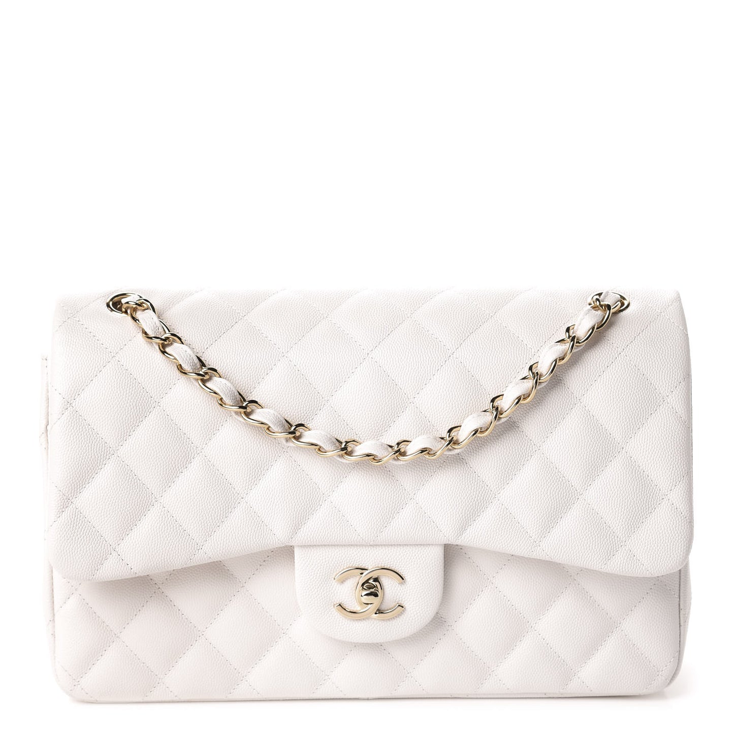 Caviar Quilted Jumbo Double Flap White