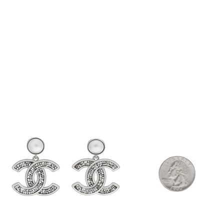 Chanel Pearl Crystal CC Drop Earrings Silver 2 of 5
