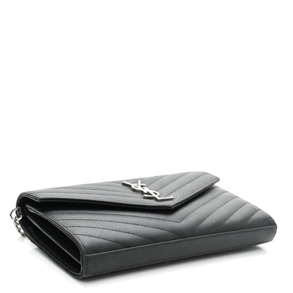 Saint Laurent Grain De Poudre Matelasse Chevron Monogram Chain Wallet Black 4 of 13