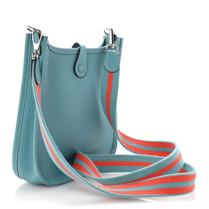 Hermes Taurillon Clemence Amazone Evelyne TPM Bleu Saint Cyr Orange Poppy 3 of 10