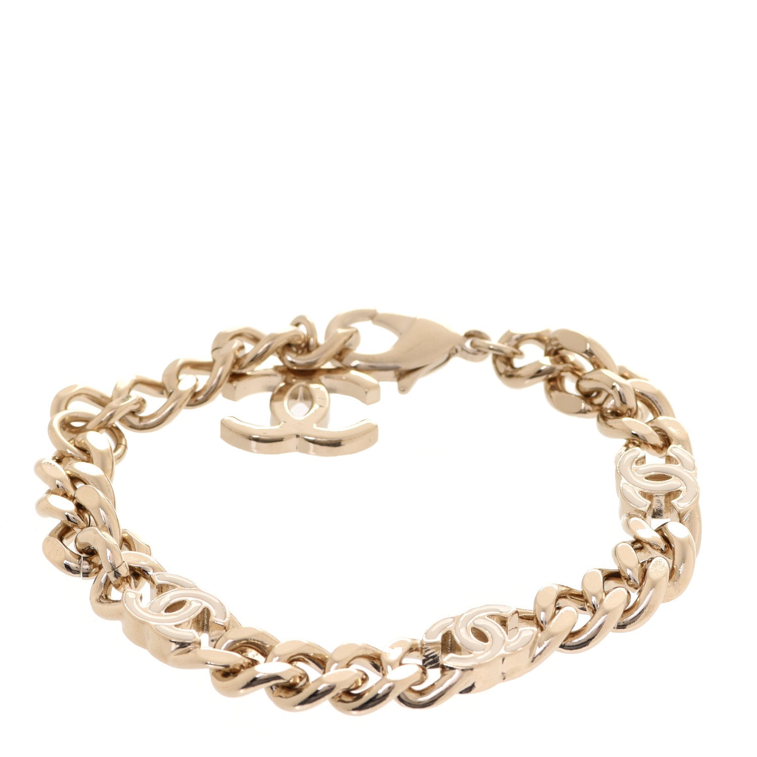 Chanel Enamel Metal CC Chain Bracelet Gold White 1 of 6