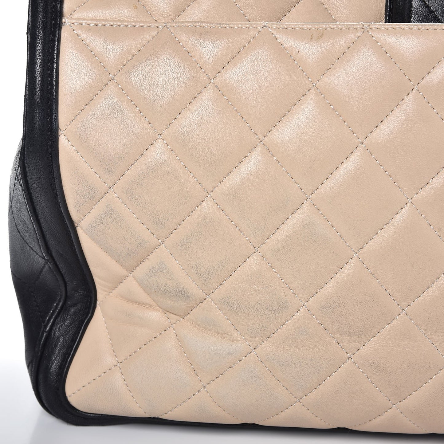 Lambskin Quilted Elegant CC Shopping Tote Beige Black