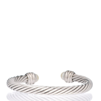 David Yurman Sterling Silver Diamond Pearl 7mm Crossover Bracelet 3 of 4