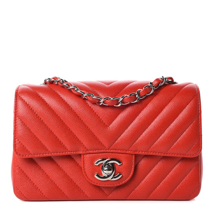 Chanel Caviar Chevron Quilted Mini Rectangular Flap Red 1 of 10