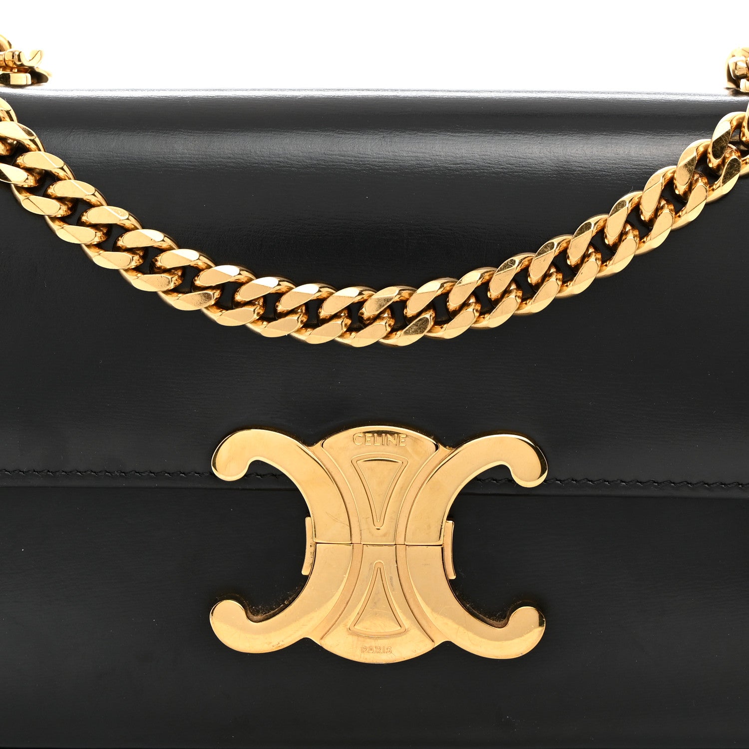 Celine Shiny Calfskin Triomphe Chain Shoulder Bag Black 9 of 11