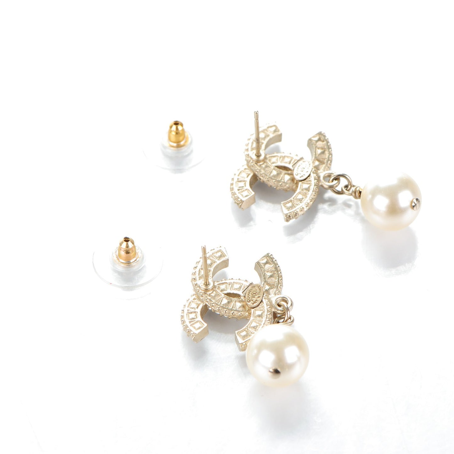 Crystal Pearl CC Drop Earrings Light Gold