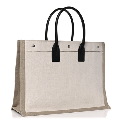 Saint Laurent Linen Calfskin Rive Gauche Tote Optic White 3 of 13