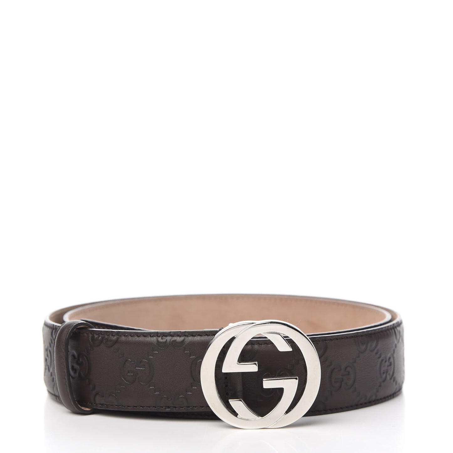 Soft Guccissima Margaux Calfskin Nickel Interlocking G 37mm Belt 105 42 Chocolate