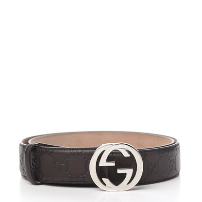 Gucci Soft Guccissima Margaux Calfskin Nickel Interlocking G 37mm Belt 105 42 Chocolate 1 of 4