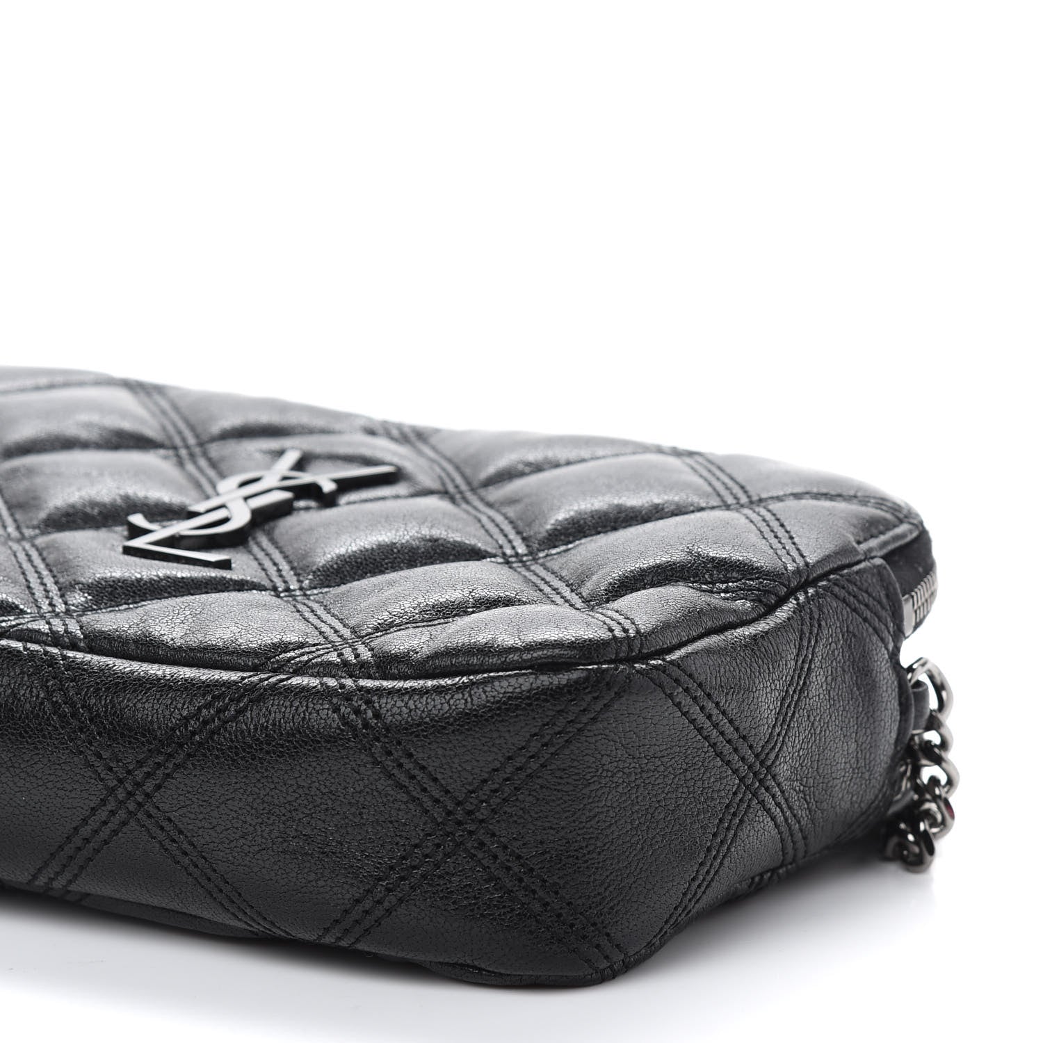 Saint Laurent Grained Lambskin Quilted Mini Becky Double Zip Bag Black 8 of 8